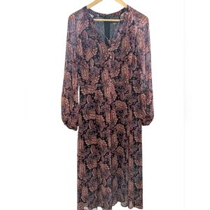 Tommy Hilfiger Black and Brown Paisley Long Sleeve Dress